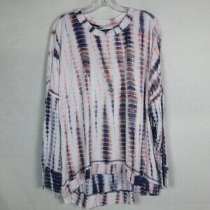 NEW Kelly Renee Blouse Tie Dye Blue White Pink Boho Long Sleeve Plus Size 16-18